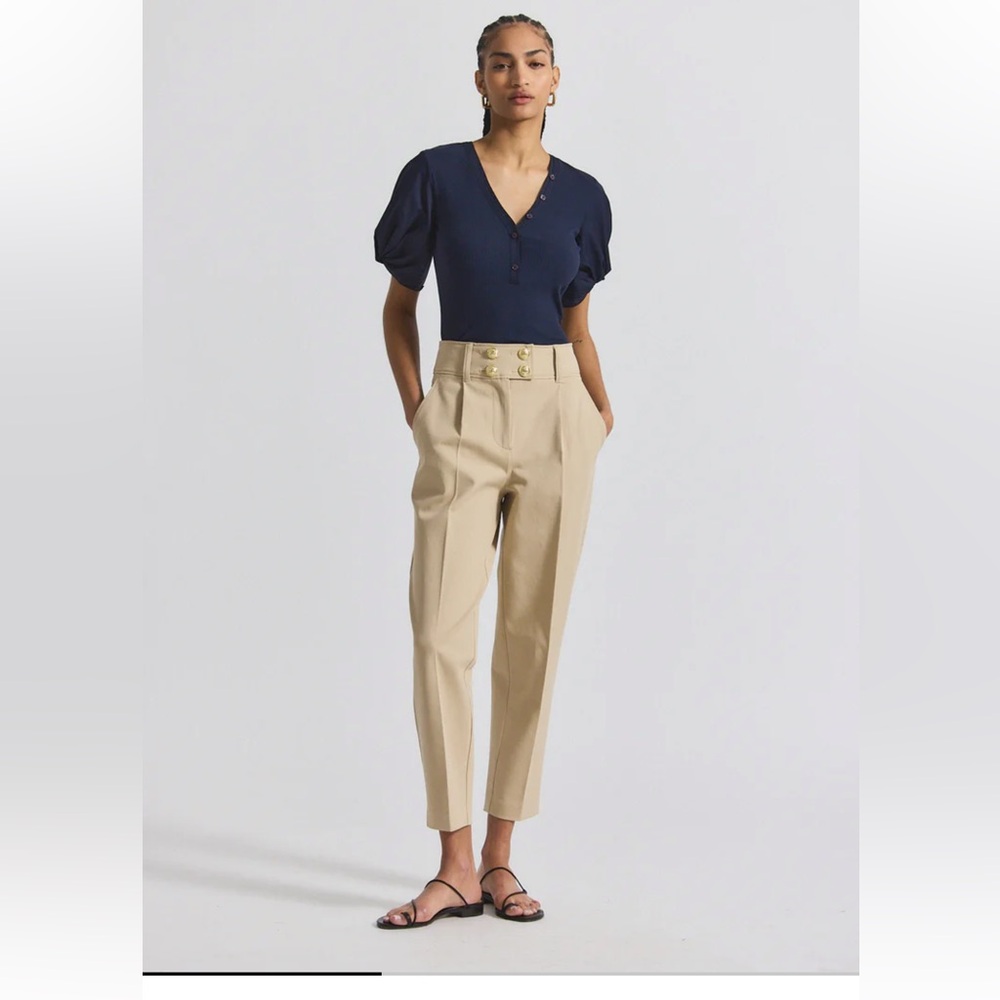 Derek Lam Crosby 10 Leonie Pleated Tapered Trousers in Safari(NWT)